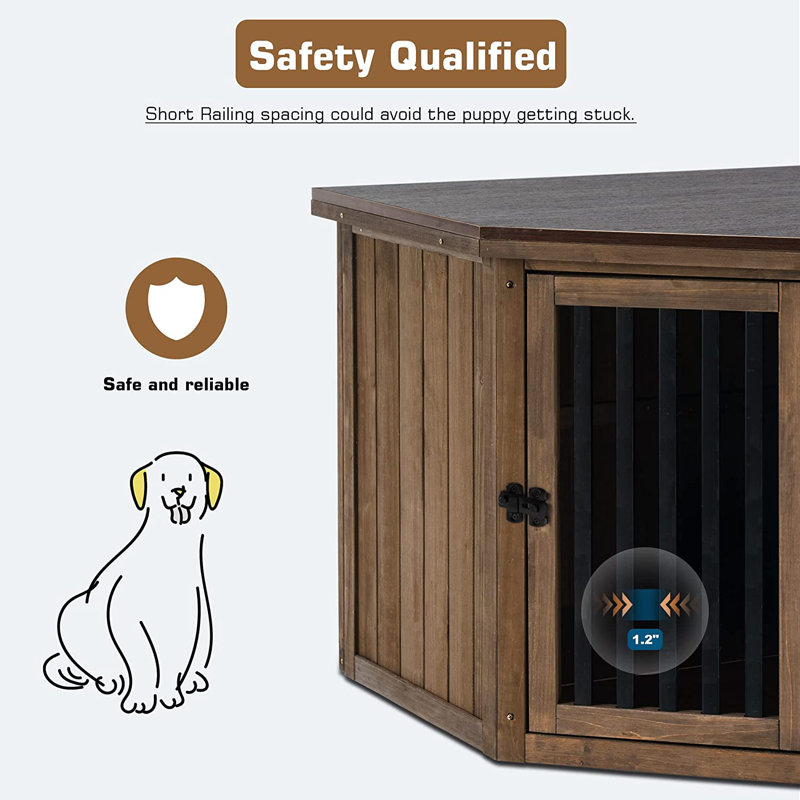 Tucker Murphy Pet Furniture Corner Dog Crate End Table Dog Kennel With Door Wooden Dog House Pet Crate Indoor Use Medium White Medium 24.4 H